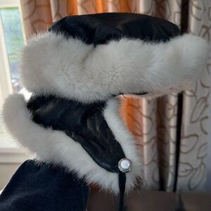 Vintage Trapper Hat with White Fur Trim